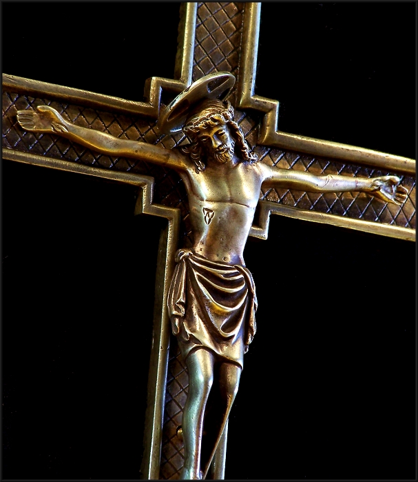 Vintage ART DECO NOUVEAU Bronze WALL CROSS CRUCIFIX 1920  